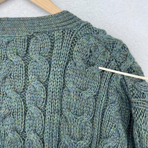 COTTAGE KNITWEAR Sweater Mens L Wool Aran Cable Button Up Cardigan Green - Picture 12 of 14